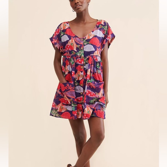 NWOT Free people Oceana button down mini dress 100% cotton sea beach boho vacay - Picture 1 of 8